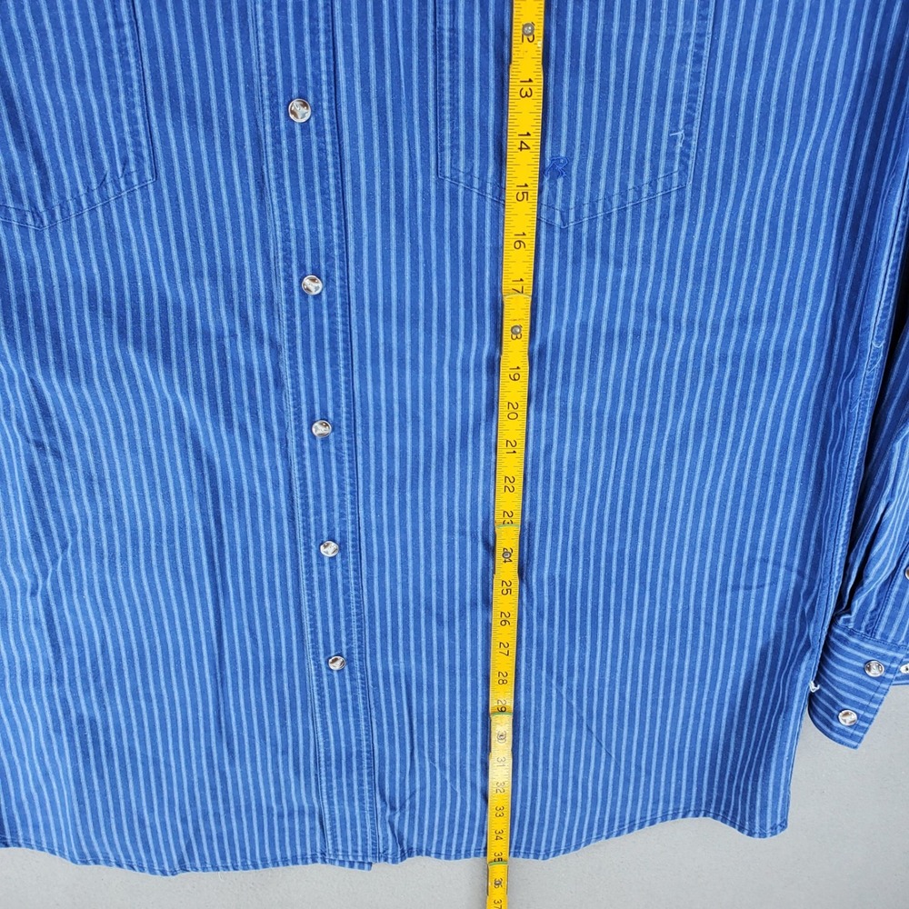 Roper Western Shirt Men 1XT Blue Striped Pearl Snap Long Sleeve Tall Cotton - Picture 6 of 6